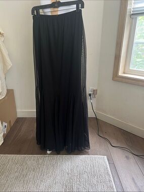 Women's Black Maxi Skirt with Sheer Overlay